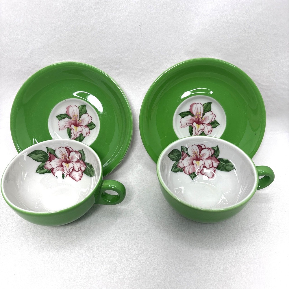 Vtg Shenango Green Greenbriar Hotel Coffee Cups Saucer Dorothy Draper Design 50s